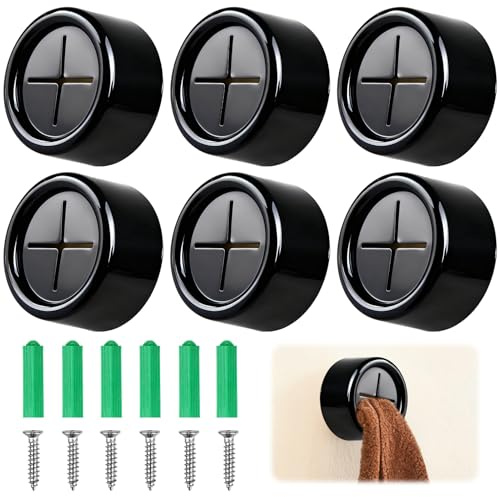 kcrnw 6 Pack Tea Towel Holders, Self-Adhesive Tea Towel Holder Push in Suction Kitchen Towels Holders, Stick on Rags Round Holder for Bathroom Kitchen and Home, No Drilling Required, Black