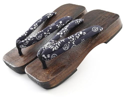ZJYIGOWL Zapatos Tradicionales Japoneses para Hombre Geta Clogs De Madera Sandalias Retro Zapatillas Zapatos De Playa De Verano De Estilo Japonés con Chanclas Geta Clogs De Madera(Black D,EUR41)