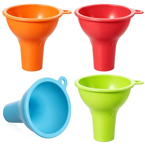 Silicone Funnel - 4 Pcs Wide Mouth Funnel Kitchen Funnels Flexible Canning Funnels for Home Restaurant Kitchen Squeeze Bottles Jars Cans Liquid Spices, 2.75 x 1 Inch (Multi Color)