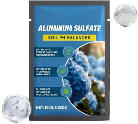 Acidifiant bleutant pour hortensias - Réducteur de pH sulfate d'aluminium pour bassin de jardin, hortensias bleues - Formule diluable et sûre - 100 g
