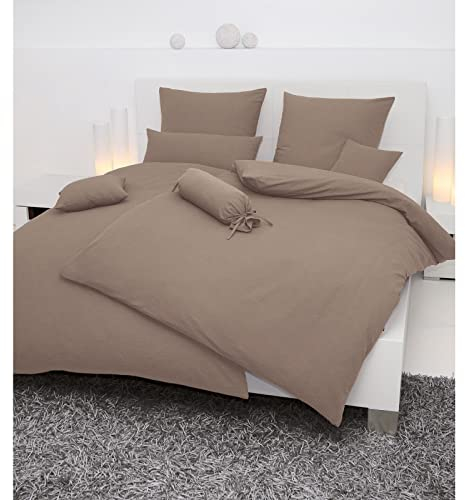 Janine Bettwäsche Seersucker Uni Piano 200x200 cm inklusive 2X Kissenbezüge 80x80 cm Taupe