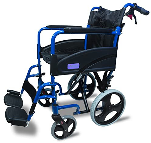 Aidapt Folding Lightweight Attendant Propelled Aluminium Wheelchair With 18 Seat, Brakes, Lap Strap, Padded Upholstery, Removable Foot Rests and Side Panels for Privacy. Indoors and Outside