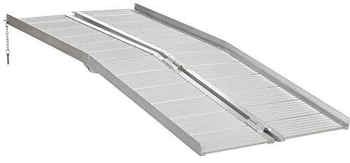 HOMCOM Wheelchair Ramp 6FT, FSA HSA Eligible Foldable Aluminum Threshold Ramp with Non-Slip Surface and Handle, 600lbs Weight Capacity, Suitcase Handicap Ramp for Home, Doorways, Curbs, Steps