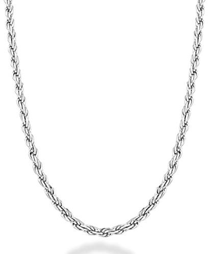 Miabella Solid 925 Sterling Silver Italian 2mm, 3mm Diamond-Cut Braided Rope Chain Necklace for Men Women Made in Italy (2mm, Length 20 Inches)