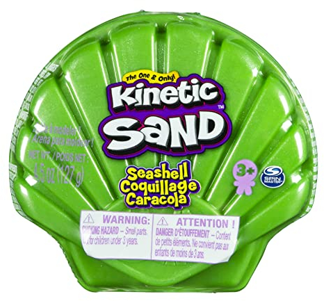 Kinetic Sand, Récipient en coquillages avec 127,6 g vert fluo et sable de plage cinétique, pour enfants à partir de 3 ans