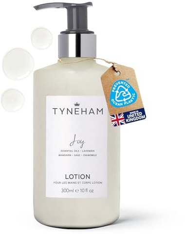 TYNEHAM Joy Hand and Body Lotion 300ml Amber Bottle – Natural Body Moisturiser for Women & Men, Refillable Hydrating Vegan Hand Cream Pump, Cruelty-Free Lotion with Essential Oils, Made in England