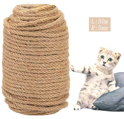 Yisscen Cuerda de árbol Cat, Cuerda de sisal Natural, Cuerda de sisal multipropósito, rascador, Paquetes de jardín, para Manualidades de Bricolaje (5 mm * 50 m)