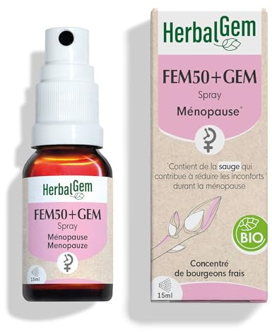 HerbalGem - Fem50+Gem Bio - Atténue les désagréments de la ménopause - Complexe de Gemmothérapie Concentrée - 15 ml
