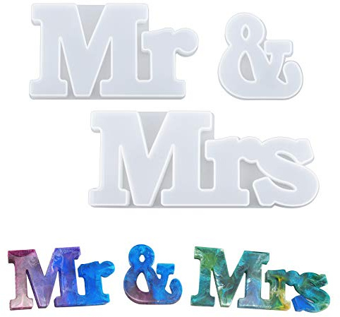WANDIC Mr & Mrs - Stampi in resina epossidica, set di 3 stampi per lettere in resina epossidica per matrimoni, feste, decorazione da tavolo