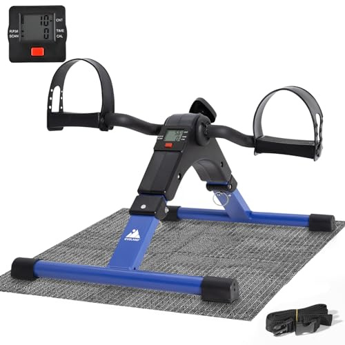 EVOLAND Pedale ginnico per braccia e gambe, mini cyclette pieghevole, per esercizi di fitness con display LCD, per casa e ufficio, blu