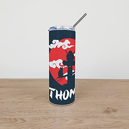 Personalised Stainless Steel Tumbler & Straw with Ninja Samurai Modern Design Reuseable Insulated 20oz 590ml Simple Double-Walled Thermal Travel Mug Hot Cold Drinks Closed Sip Lid