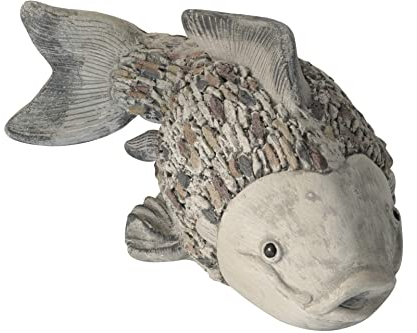 Steinfigur Fisch 36 cm Koi Deko Gartenfigur Polystone Steinoptik
