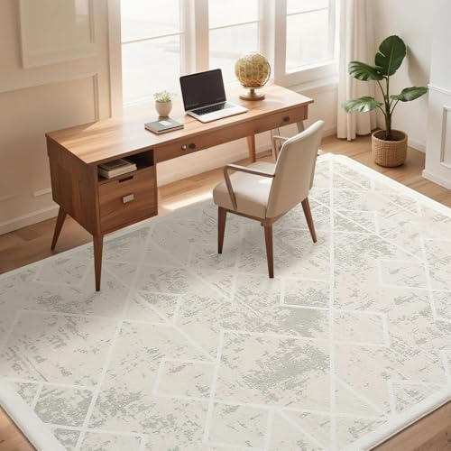 Leesentec Tappeto Salotto 120x160 Camera da Letto Crema Bianco Soggiorno Moderno Tappeti Pelo Corto per Stuoia Moquette Geometrico Antiscivolo Room Accessori