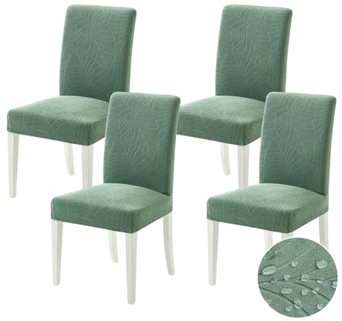 MIULEE Stuhlhussen 4er Set Universal Stretch Stuhlbezug，Abnehmbarer Wasserdichter Elastische Modern Stuhlbezüge Bezug Küche Wohnzimmer Bankett Familie Hochzeit Party Stuhlhusse，Graugrün