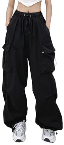 Cargohose Damen Baggy - Weite Hose Damen Hip Hop Y2K Jogginghose Streetwear Freizeithose mit Gummizug Oversized Vintage Weites Bein Sweathose Fallschirmhose Cargo Lange Hosen für Damen