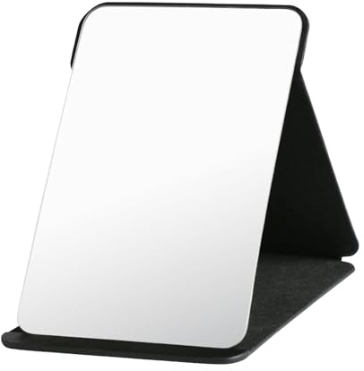Naapesi Tragbarer Klappspiegel, 26 * 19cm Tischspiegel, Reisespiegel aus PU-Leder,HD Kompakt Makeup Mirror, Klappspiegel für Kommode und Reisen, Schreibtisch (Schwarz)