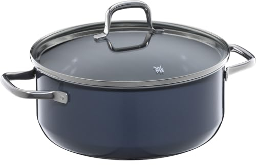 WMF Fusiontec Essential Kochtopf groß, 24 cm, Glasdeckel, Bratentopf Induktion, 4,4l, High-Tech Keramik, kratzfest, unbeschichtet, dunkelblau, Made in Germany