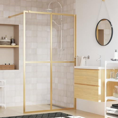 Festnight Parete per Doccia Walk-in Vetro Trasparente ESG, Porta Box Doccia, Parete Vasca Da Bagno, Parete Vasca, Parete Doccia per Vasca Da Bagno, 140x195 cm Oro