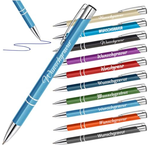 polar-effekt 20 Stück Metall Kugelschreiber Hellblau mit Gravur - Geschenke für Frauen - Nachfüllbarer Kuli mit Namen - Stifte ideal zum Geburtstag und Jubiläum