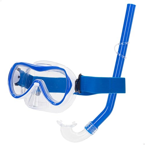 AKTIVE Aqua Sport 54241 Kit de Lunettes de plongée pour Enfant, Masque réglable, Tube de plongée, sans Latex, hypoallergénique, 2 Couleurs, Bleu, Noir, Envoi aléatoire, Filet de Transport, 7 Ans
