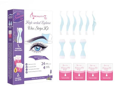 Bandes de Cire Froide Sourcils Forme Arqués - Peaux Sensible - 24 Bandes de Cire avec 4 Lingettes Apaisantes Bandes de Cire Frome Prédécoupées L'épilation des Visage
