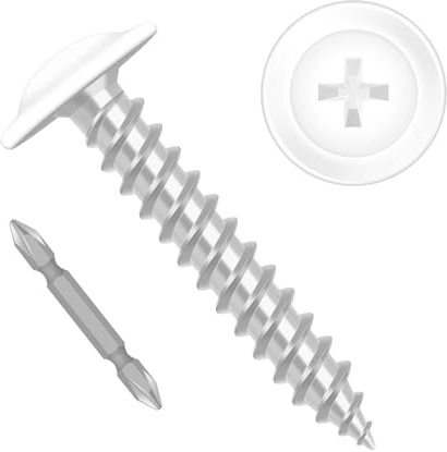 Etauwe #8 x 1-1/4 Truss Head Fast Self Tapping Screws, Alloy Steel Wood Screws, White Head, Full Thread, Screwdriver Bit Included, 100 PCS