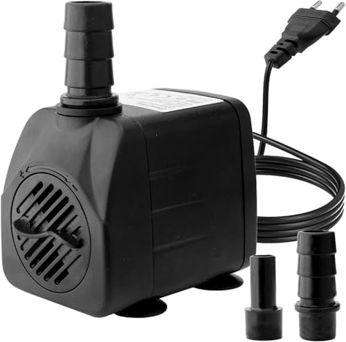 10W Mini Tauchwasserpumpe 600L/H, ultraleise Springbrunnenpumpe kleine, 1,2M hohe Förderhöhe mit 1,4M Netzkabel und 2 Düsen für Aquarien, Fischtanks, Teiche, Statuen, Hydrokulturen