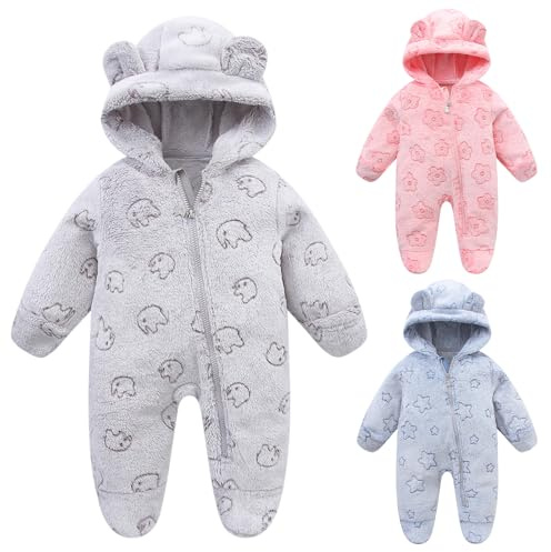 Fnaobai Traje de nieve de invierno para recién nacido, para bebé, niña, niño, orejas de oso, forro polar, con capucha, enterizo para niños y niñas