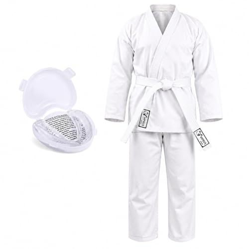 VIPER Karate Uniform with Belt and Free Gum Shield, White Poly-Cotton Training Suit (2/150cm)
