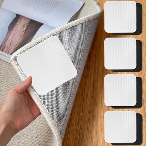 AMFUN 8 st mattor halkfria klistermärken, vakuum TECH matta greppkuddar, tvättbara och återanvändbara anti-lock-mattgrepp för laminat, kakel, trägolv (svart och vit)