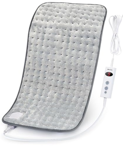 Coussin Chauffant Electrique, 30x60cm pour le dos, le cou, les épaules, l'abdomen, le soulagement de la douleur dans les jambes, Arrêt automatique en 90 min, 10 niveaux de chaleur, Gris