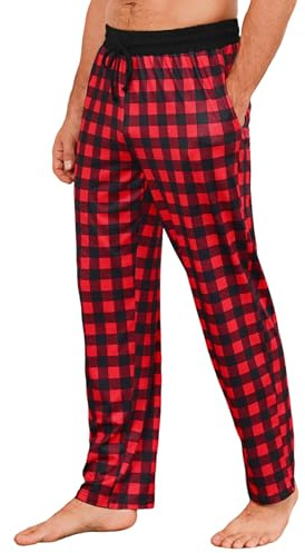 Marvmys Pantalon Pyjama Carreaux Homme Bas De Pyjama Hommes Vêtements De Nuit Long Pants avec Poches Et Ceinture Confortable Et Lége S-4XL