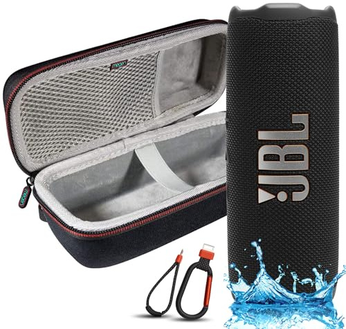 JBL Flip 7 Portable Bluetooth Speaker, IP68 Waterproof, Dustproof, Drop-Proof, PushLock System, AI Sound Boost, 16H Battery, Megen Hardshel Protection Case (Black)