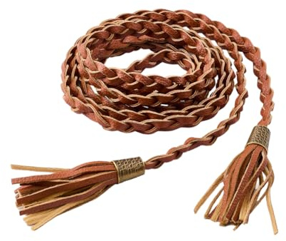 BEAMARKER Cintura da Donna con Nappa Intrecciata, 78.7 Pollice, Marrone, Cintura Sottile Annodata in Stile Boho, Regolabile, con Catena di Corda, Accessori Decorativi Esotici per Abiti, Gonn
