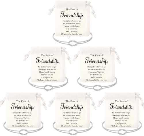 Tondiamo 6 Sets Friendship Bracelets Women Love Knot Bracelet with Canvas Drawstring Bag Friendship Jewelry Gift Graduation Gifts for Her Best Friend and Soul Sister Party Favors(Wire Twist,Silver)
