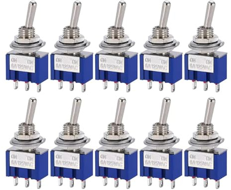 Hailege 10 st SPDT MTS-102 Växelbrytare ON/ON, 3 stift, 2 positioner, AC 125V/6A, växelströmbrytare MTS102