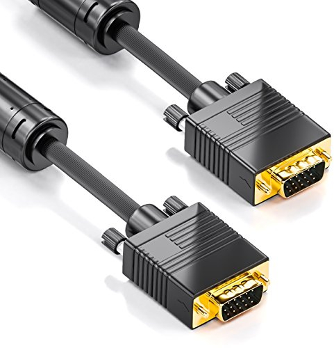 deleyCON 15m VGA Kabel 15-Polig - S-VGA Monitorkabel D-Sub-Stecker 1080p Full HD Geschirmt Knickschutz 2 Ferritfilter Vergoldete Kontakte - Schwarz