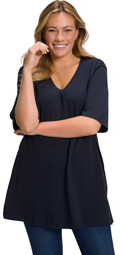 Ulla Popken Femme Grandes Tailles T-Shirt V, Relaxed, Pur Coton Bleu Marine 50+ 515283 71-50+