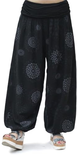 Glamexx24 Damen XXL Leichte Pumphose Haremshose Freizeithose Sommerhose Hose mit vielen Muster 13090, Kreis-schwarz, XL/XXXL