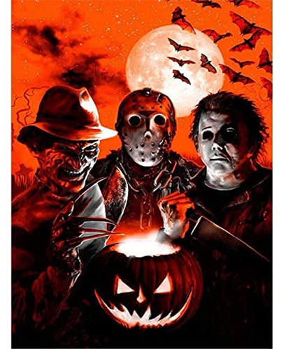 YSCOLOR Diamond Painting Diamant DIY mosaikkit komplett rund diamantmålning korsstygn skräckfilm komplett diamantfilm 5D broderi halloween sömnad 30 x 40 cm
