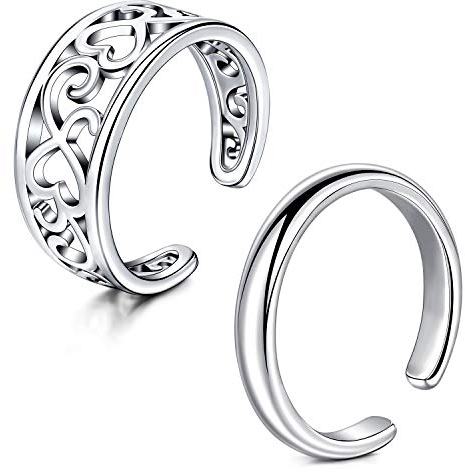 Rajnard Zehenring Knöchelring Chirurgischer Stahl Verstellbarer Bandring Fingergelenk Fußringe Für Frauen Mädchen Silber 2St. Set 2