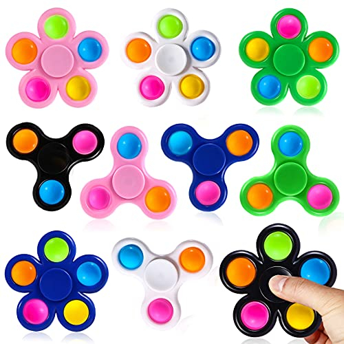 SCIONE 10er Set Pop Fidget Spinner Push Bubble Pop Einfaches Fidget Toy für Kinder Erwachsene, Party Geschenke Geschenktüte Füller Sensorisches Fidget Set ADHD Anti Angst Stressabbau Spielzeug