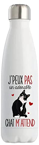Bouteille Isotherme chat j'peux pas | Gourde Thermos conservation chaleur double paroi isolante et réutilisable | Idée cadeau originale et drôle