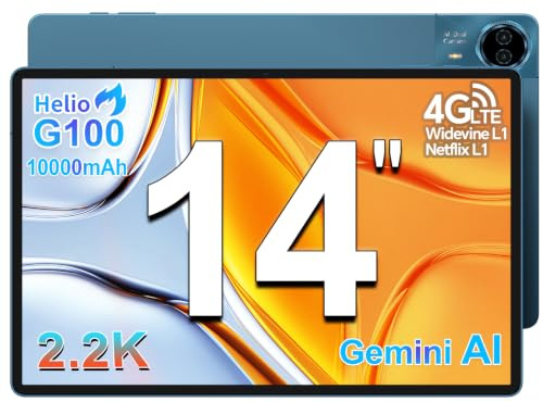 TECLAST T70 Tablet 14 Pulgadas 2.2K, Helio G100 2.2GHz Octa-Core, 10000mAh | 18W, Dual SIM 4G LTE Tableta Gaming, 20GB RAM+128GB+8TB TF, 2240x1400/Widevine L1/GPS/13MP/Gemini AI Android Tablet con Lápiz
