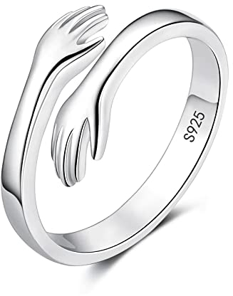 Zolkamery Umarmungsring Silber 925 Damen Ringe, 925 Sterling Silber Umarmung Paare Ringe, Verstellbar Umarmende Hände Trauringe Eheringe Verlobungsring, Unisex Veränderbar Zehenringe Öffnen Ring