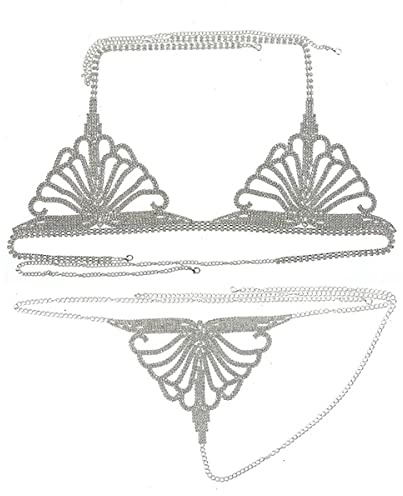 Femme sexy Chaîne de corps Chaîne de poitrine Strass Frangé slip Chaîne de soutien-gorge Cristal Bikini Lingerie Body Chain (doré)