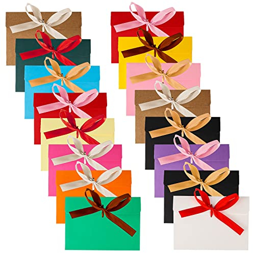 16 Stück Geschenk-Umschläge, bunte Umschläge mit Band, Kraftpapier-Umschläge, Vintage-Umschläge für Einladung, Grußkarte, Weihnachtskarte, Abschlusskarte, Lehrerkarte, Erntedankfest