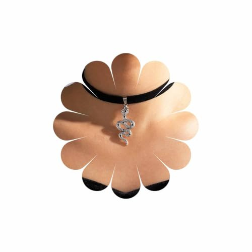 Wendalern Vintage Noir Velours Gothique Collier Ras Du Cou Serpent Pendentif Argent - Bijoux Halloween pour Femmes et Filles