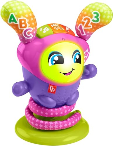 Fisher-Price DJ Le Robot Danseur à Rebond | Petit Robot d'Éveil 4 en 1 sur Ressort | Jouet Bébé 9 Mois à 36 Mois | Jeu Musical Bébé 1 an Multicolore avec Lumières et Sons, Version: UK-Anglais , HRC48