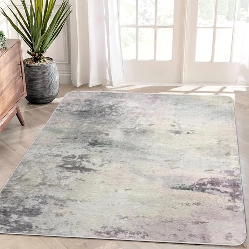 ASIinnsy Teppich Wohnzimmer Schlafzimmer Kurzflor Teppiche Modern rutschfest Weich Teppich Groß (Grau/Multi, 80 x 120 cm)